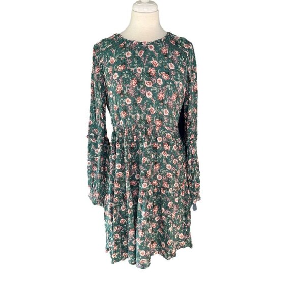 HALEY London Made With Care Green Floral Tiered Long Sleeve Dress Size M - Picture 1 of 6